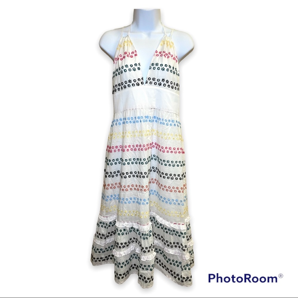 White Halter Embroidered Summer Dress